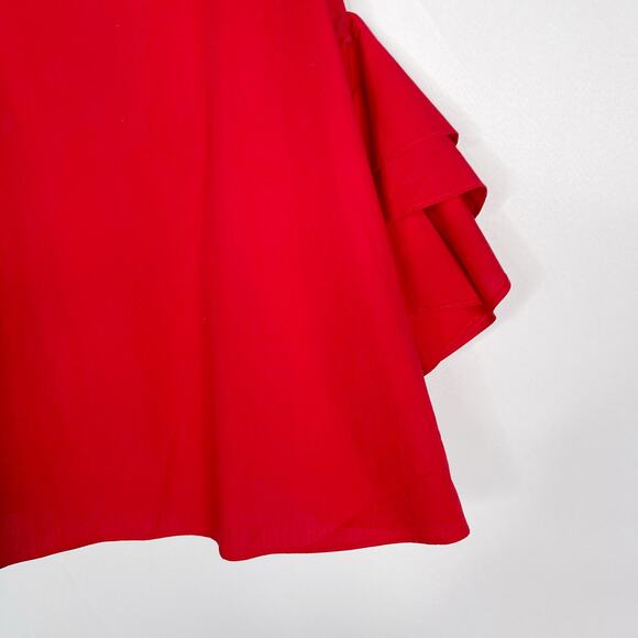 Amanda Uprichard Small S Red Ruffle Cold Shoulder Blouse Short Sleeve Cotton - Picture 4 of 10